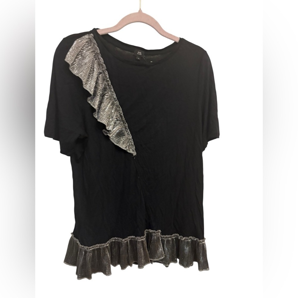 River Island Black Blouse with Metallic Ruffles